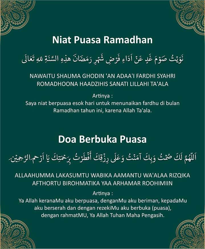 Niat Puasa Ramadhan dan Doa Berbuka Puasa