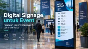 Digital signage untuk event menampilkan jadwal acara, informasi peserta, dan petunjuk arah di lobi konferensi.